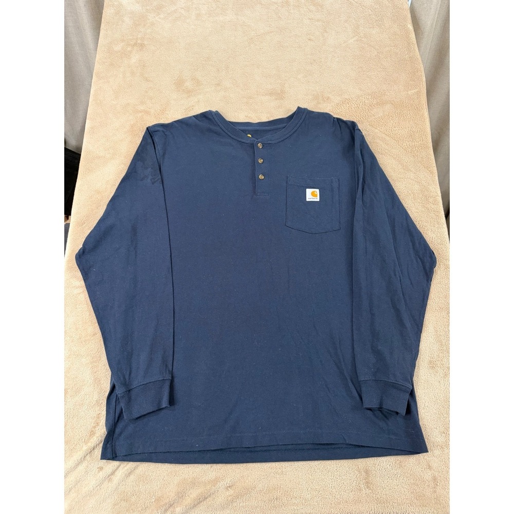 Carhartt T-shirt Original fit mens XL Blue Long Sleeve Henley Pocket Cotton EUC